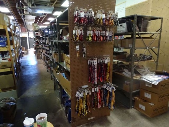 (2 ROWS & WALL PART WAY DOWN) LANYARDS, KEY RINGS, BUTTONS, FRAMES, FOOTBALL HELMETS,
