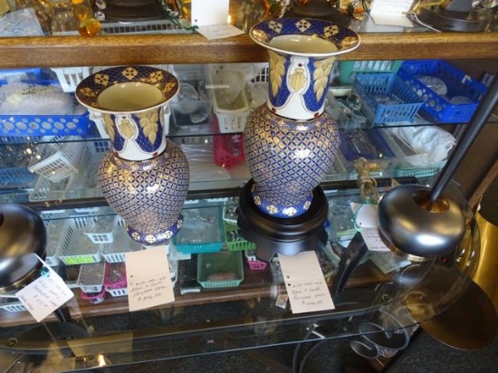 VASES BLUE & GOLD (X2)  RETAIL $246