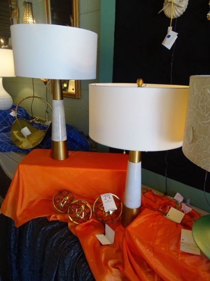 MARBLE & BRASS LAMPS (X2)  RETAIL $417