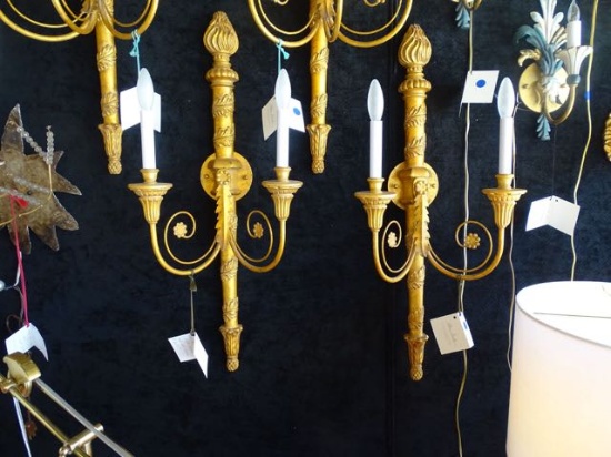 ITALIAN GOLD LEAF SCONCES (X2)  RETAIL $1600