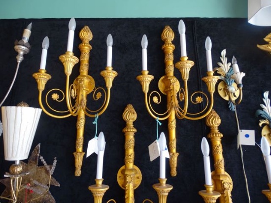 ITALIAN GOLD LEAF SCONCES 3/LIGHT (X2)  RETAIL $1750