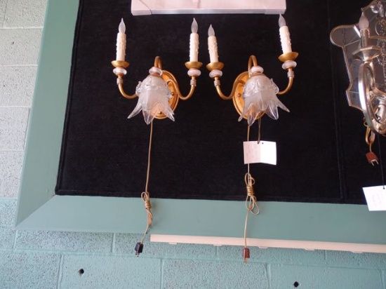 WALL SCONCES HAND BLOWN GLASS 3/LIGHT (X2)  RETAIL $198