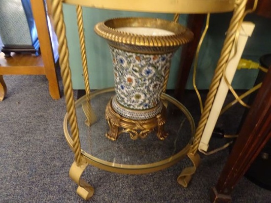 PORCELAIN BRASS PLANTER  RETAIL $370