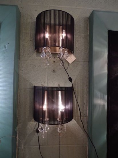 SCONCES NICKEL W/SILK STRING 2/LIGHT  RETAIL $267