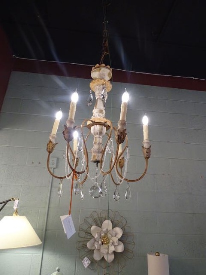 CHANDELIER WOOD & CRYSTAL 6/LIGHT  RETAIL $1250