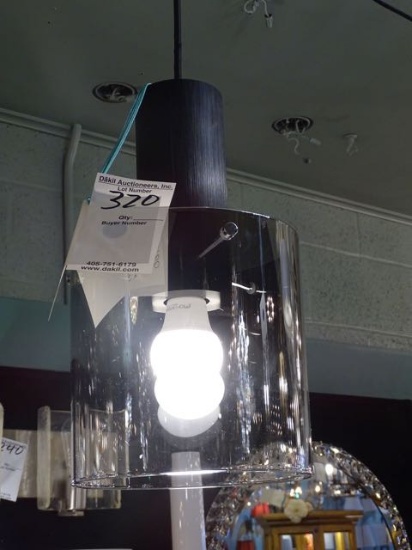 PENDANT METAL W/SMOKEY GLASS GLOBE  RETAIL $162