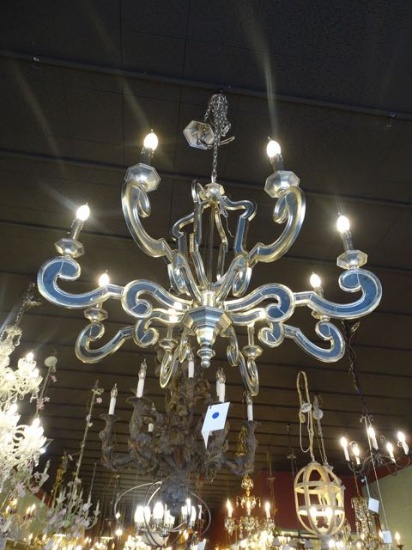CHANDELIER SILVER W/MIRRORS 8/LIGHT  RETAIL $2200