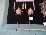 WALL SCONCES HAND BLOWN GLASS 3/LIGHT (X2)  RETAIL $198