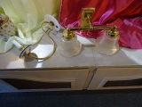 SCONCES W/GLASS, BRASS & PORCELAIN (X2)  RETAIL $230
