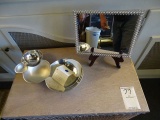 MIRROR W/CRYSTAL, PEARL & SILVER BOWLS (X2)  RETAIL $125