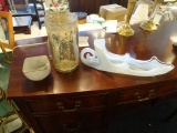 MERCURY GLASS VASE, CANDY DISH & ASIAN BOWL (X7)  RETAIL $55