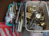 TOOL BOX, BRASS LAMP PARTS (X2) TUBS