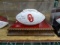 OU FOOTBALL SIGNED BY BILLY SIMS, STEVE OWENS & JASON WHITE IN A CASE