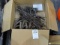 BOX OF HORSE SHOES, BARB WIRE & SPURS