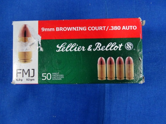 LELLIER & BELLOT 9MM BROWNING COURT.380 AUTO AMMO 92GR FMJ 50 COUNT