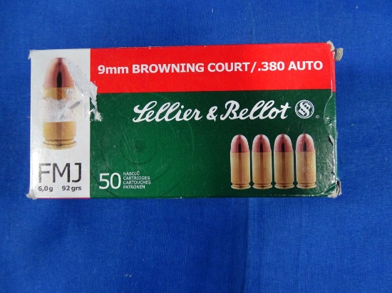 LELLIER & BELLOT 9MM BROWNING COURT.380 AUTO AMMO 92GR FMJ 50 COUNT