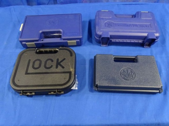 2-SMITH & WESSON, 1-GLOCK, 1-BERETTA HANDGUN CASES (X4)