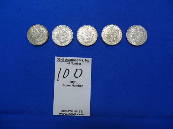 MORGAN SILVER DOLLARS, 1921,1891,1886,1897,1885 (X5)