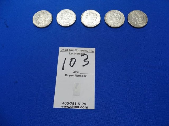 MORGAN SILVER DOLLARS, 1879,1885,1889,1882,1880 (X5)