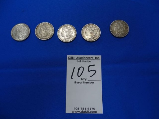 MORGAN SILVER DOLLARS, 2-1880,1887,1879,1885 (X5)