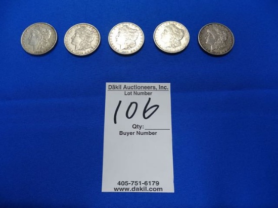 MORGAN SILVER DOLLARS, 1898,1879,1889,1891,1900 (X5)