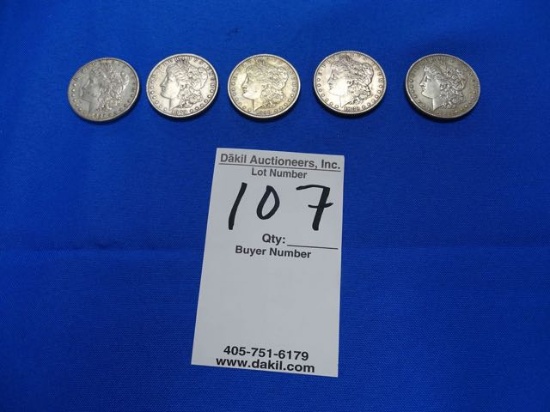 MORGAN SILVER DOLLARS, 2-1885,1879,1890,1880 (X5)