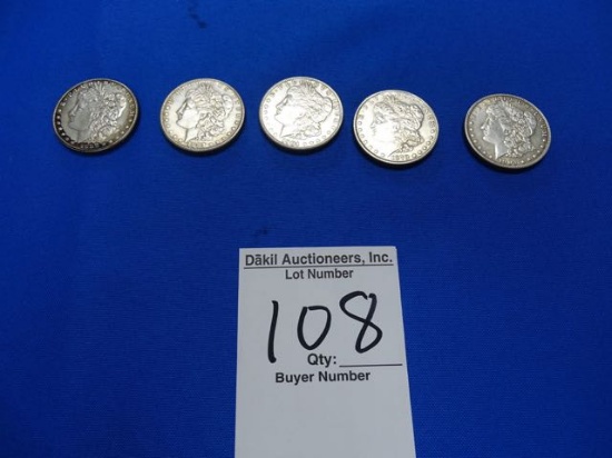 MORGAN SILVER DOLLARS, 1838,1887,1904,1878,1903 (X5)