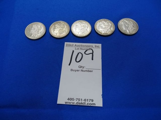 MORGAN SILVER DOLLARS, 1885,1886,1898,1884,1883 (X5)