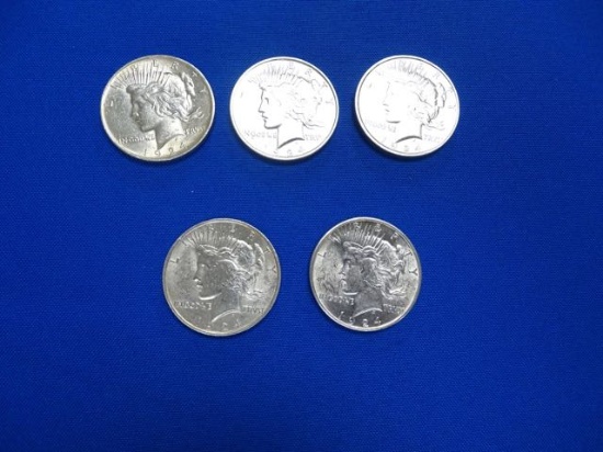 PEACE DOLLARS 1924 BRILLIANT UNCIRCULATED (X5)