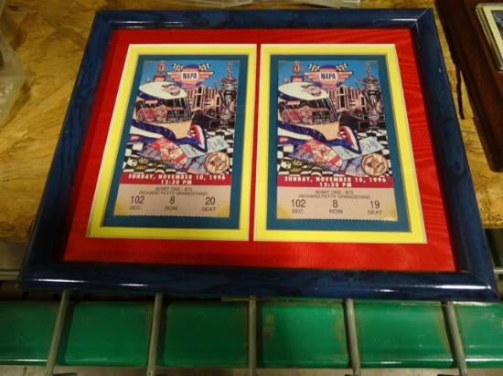 NAPA 500 NOVEMBER 10, 1996 TICKETS IN A FRAME W/NASCAR MAGAZINE