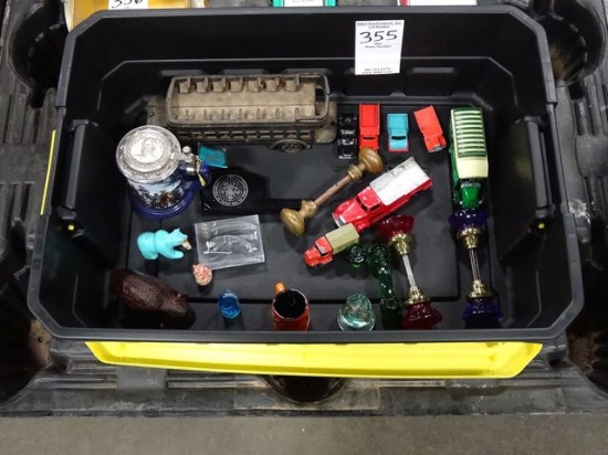 TUB W/OLD DOOR HANDLES, TRUCKS & MISC