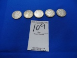 MORGAN SILVER DOLLARS, 1885,1886,1898,1884,1883 (X5)