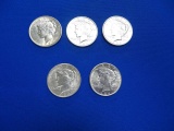 PEACE DOLLARS 1924 BRILLIANT UNCIRCULATED (X5)