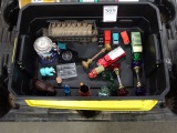 TUB W/OLD DOOR HANDLES, TRUCKS & MISC