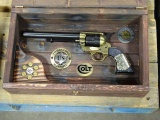 WYATT EARP REPLICA REVOLVER PEACEMAKER W/US MARSHAL BADGES IN WOOD BOX