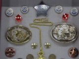 OKLAHOMA BELT BUCKLES, BADGES, COINS & DICE