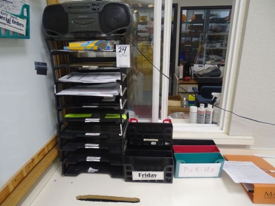 OFFICE MISC, CASSETTE LETTER, 3 RING BINDERS, DECO ITEMS & CLOCK