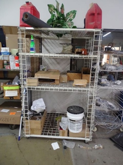 WIRE SHELF W/CONTENTS, FUEL CANS & MISC X1