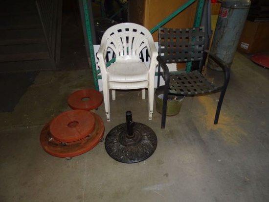 PLANT DOLLY, CHAIRS, UMBRELLA STAND X1