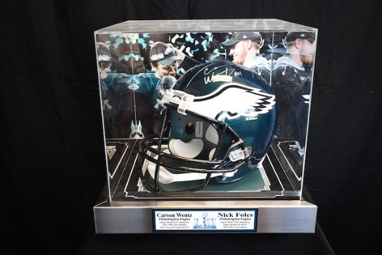 Philadelphia Eagles Helmet autographed by Carson Wentz & Nick Foles.