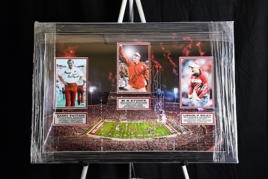 OU Stadium & Coaches autographed by Switzer, Stoops, & Riley