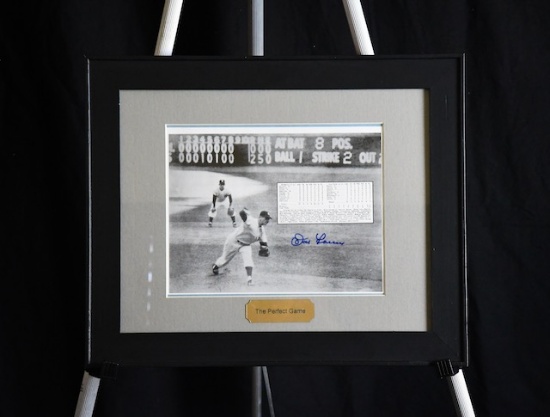 Autographed Photo of Don Larsen Pitching a Perfect Game
