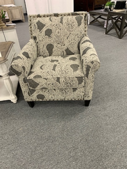 Club Chair - grey & cream with paisley design