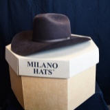 Milano Cowboy Hat - Brown Felt, size 7 1/4, in hat box