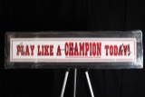 PLAY LIKE A CHAMPION Sign reproduced autographs by Lincoln Riley, Bob Stoops, and Barry Switzer