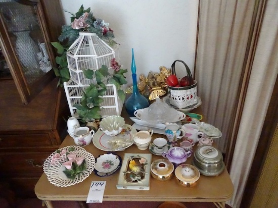COLLECTABLES W/CARD TABLE & BIRD CAGE