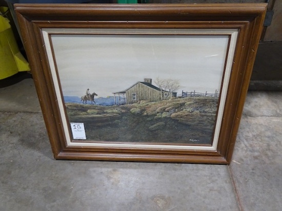 MILTON LEWIS 77 SANDSTONE LINE SHACK ART 30 ½” X 37”