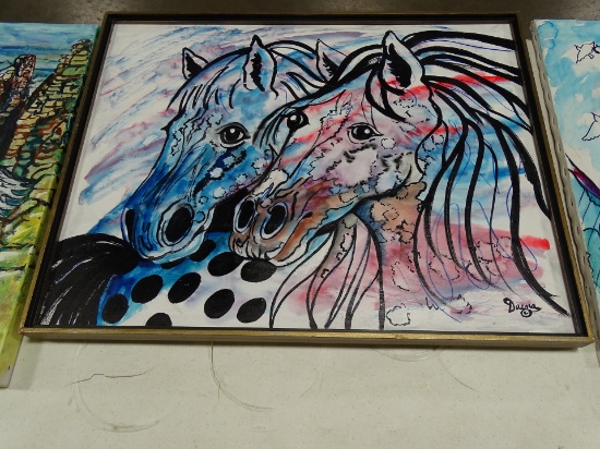 2 HORSE HEADS CANVAS ART BY ALICE D. HICKY