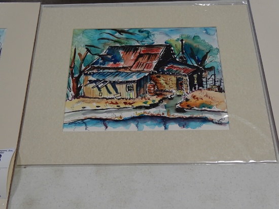 HOUSE VIEW W/POND ART BY ALICE D. HICKY