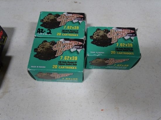 BROWN BEAR 7.62 X 39 123GR. BIMETAL HP POLYMER COATED CASE 20 CARTRIGES PER BOX (X3)